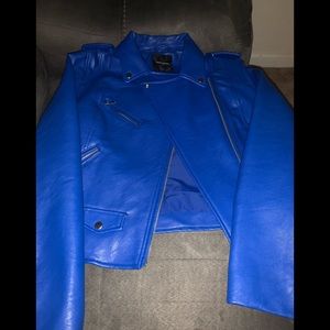 Zara blue faux leather biker jacket..good condition no rips or tears..size M